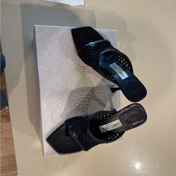 Jimmy Choo Black Mesh Mules Size 37 - Picture 8 of 10